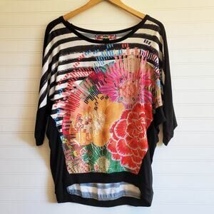 Desigual Black and White Dolman Sleeve Oversized Blouse